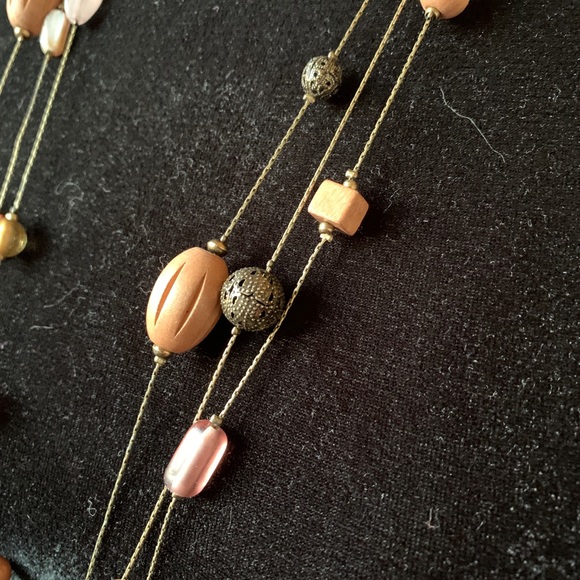 Lia Sophia three layer wood and bead necklace - Picture 5 of 6